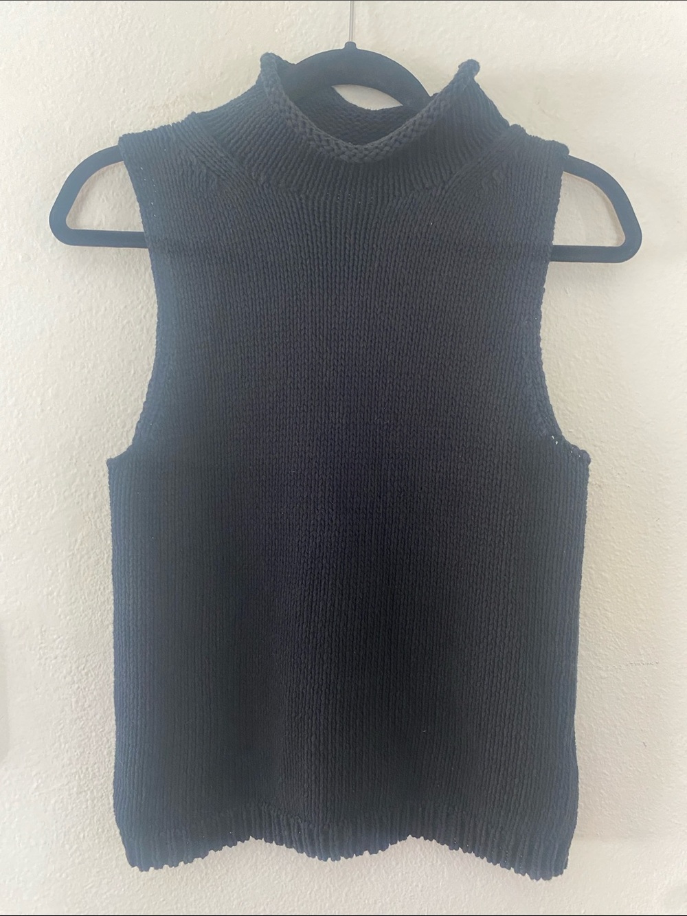 J crew cotton Sleeveless rolled Mock Neck Knit Sweater -black- small